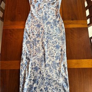 Peppermayo Strapless Blue and White Floral maxi Dress